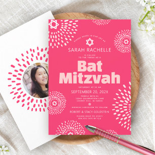 Roze Koraal Bat Mitzvah Foto Stralenbundel Vet Gew Kaart