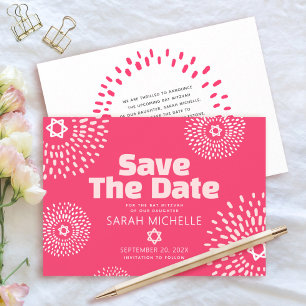 Roze Koraal Bat Mitzvah Krachtige Steruitbarsting Save The Date
