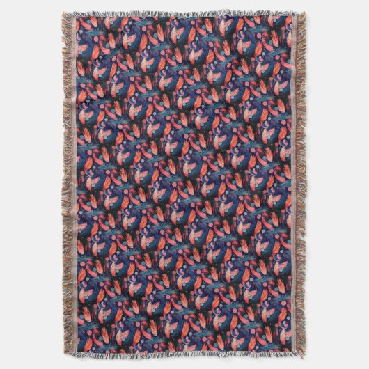 Roze, koraal, & Blauwgroen Fun Feather Pattern Fro Deken (Voorkant Verticaal)