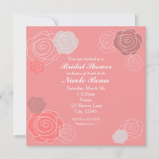 Roze Koraal Bloem Bruidsfeest Uitnodigingen (Voorkant)
