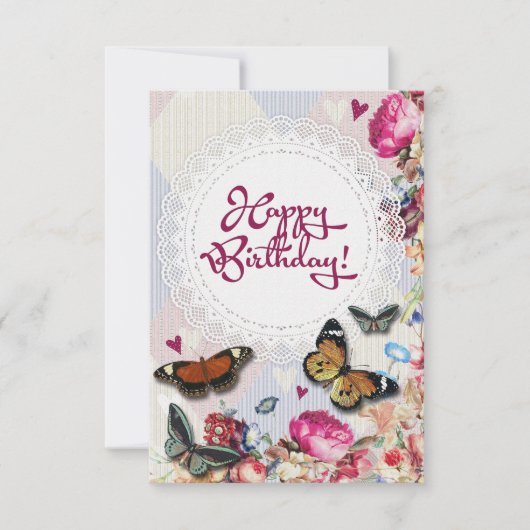  roze koraal bloemen bruin vlinder Verjaardag Kaart (Voorkant)