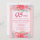 Roze Koraal Bloemen Spaans 95e Verjaardagsfeestje Kaart (Voorkant)