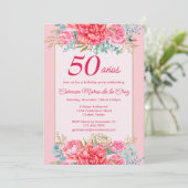 Roze Koraal Bloemen Spaanse 50ste Verjaardag Party Kaart (Staand voorkant)