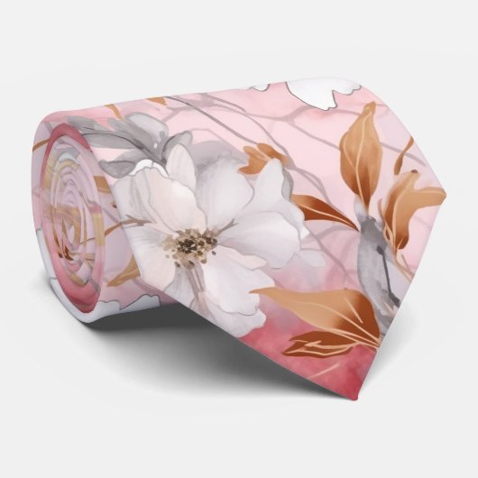 Roze Koraal Bloemen Waterverf Botanische Stropdas (Opgerold)