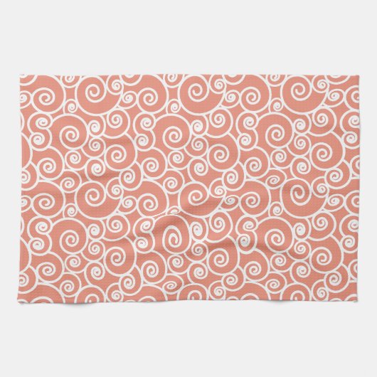 Roze koraal Blush Abstract Zwirly Seashell Patroon Theedoek (Horizontaal)