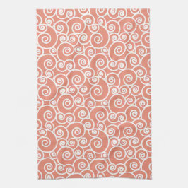 Roze koraal Blush Abstract Zwirly Seashell Patroon Theedoek