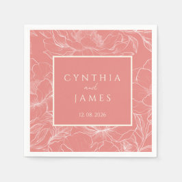 Roze Koraal Botanische Minimalistische Huwelijk Servet