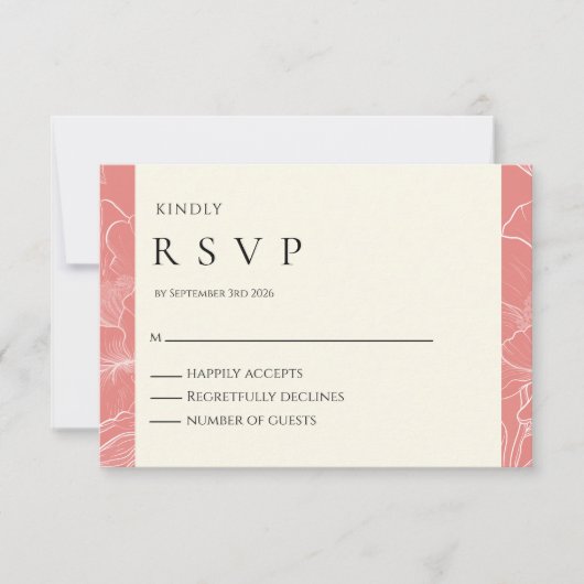 Roze Koraal Botanische Minimalistische Wedding RSV RSVP Kaartje (Voorkant)