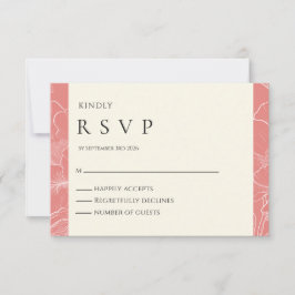 Roze Koraal Botanische Minimalistische Wedding RSV RSVP Kaartje