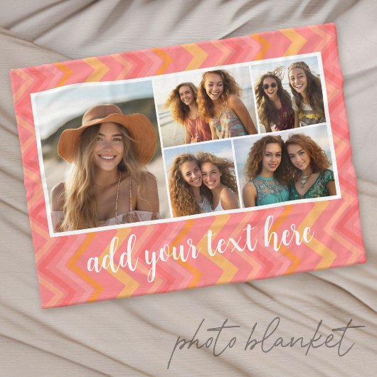 Roze Koraal Chevrons Mod Tekst Fotocollage Fleece Deken