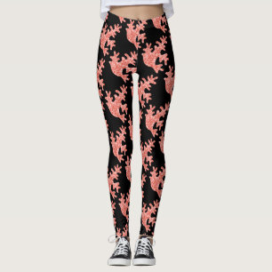 Roze koraal donker glitter sparkeert zwart patroon leggings