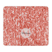 Roze koraal donker glitter sparken Monogram Snijplank (Voorkant)
