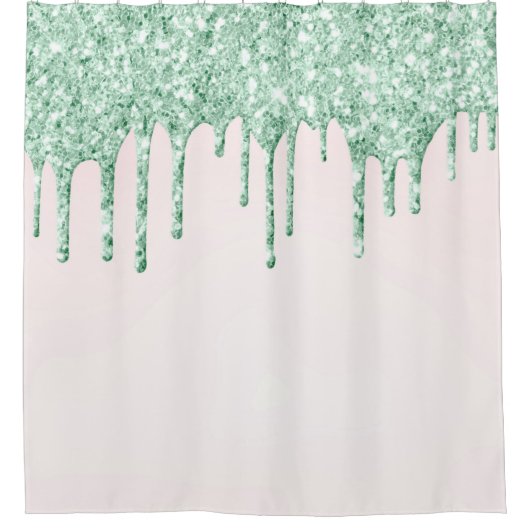 *~* Roze koraal druppelaar Mint GLITTER AP7  Douchegordijn (Voorkant)