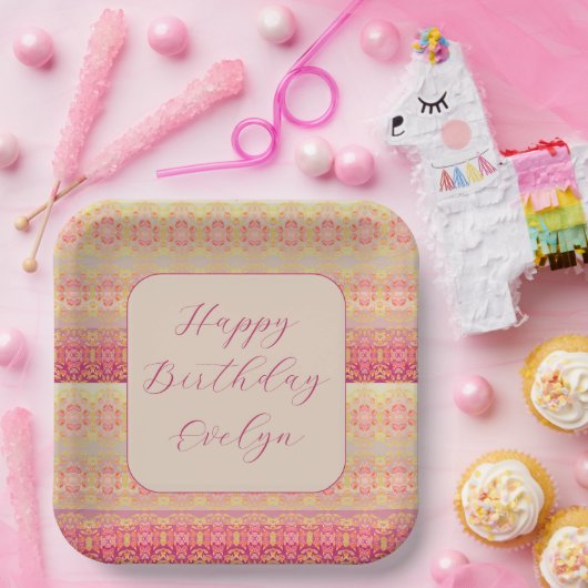 Roze koraal en abrikoos papieren bordje (Feest)