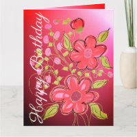 Roze koraal en Limoen Floral Birthday Card