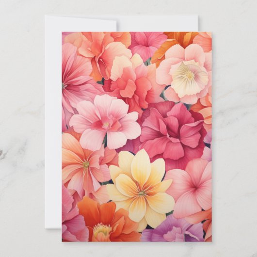 Roze, Koraal en Sinaasappel Bloemen Bruiloft Kaart (Achterkant)