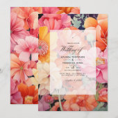 Roze, Koraal en Sinaasappel Bloemen Bruiloft Kaart (Voorkant / Achterkant)