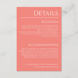 Roze koraal en wit-bruiloft details- informatiekaartje