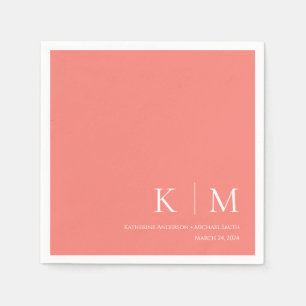 Roze koraal en wit-bruiloft- servet