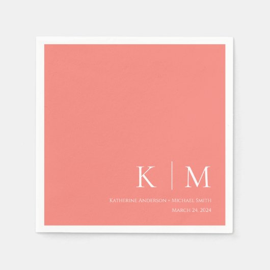 Roze koraal en wit-bruiloft- servet (Voorkant)