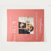 Roze koraal en wit-foto-bruiloft- wandkleed (Voorkant (horizontaal))
