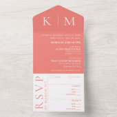 Roze Koraal en Wit-Monogram-Bruiloft- All In One Uitnodiging (Binnen)