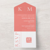 Roze Koraal en Wit-Monogram-Bruiloft uitnodigen- All In One Uitnodiging (Binnen)