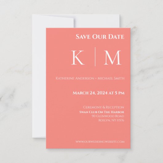 Roze Koraal en Wit-Monogram-Trouw- Save The Date (Voorkant)