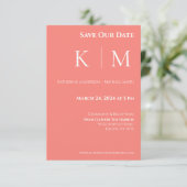 Roze Koraal en Wit-Monogram-Trouw- Save The Date (Staand voorkant)