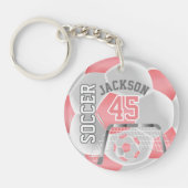 Roze koraal en witte ⚽ sleutelhanger (Voorkant)