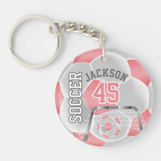 Roze koraal en witte ⚽ sleutelhanger (Voorkant)