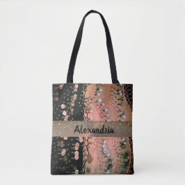 Roze koraal en zwarte glitter munten gepersonalise tote bag