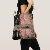 Roze koraal en zwarte glitter munten gepersonalise tote bag (Dichtbij)