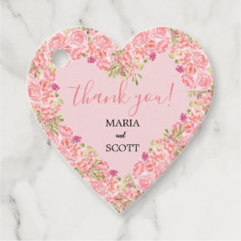 Roze koraal - Floral Heart Wedding Bedankjes Labels