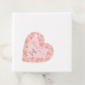 Roze koraal - Floral Heart Wedding Bedankjes Labels (In situ)