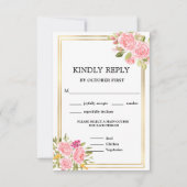 Roze koraal Floral maaltijdopties RSVP Uitnodiging (Voorkant)