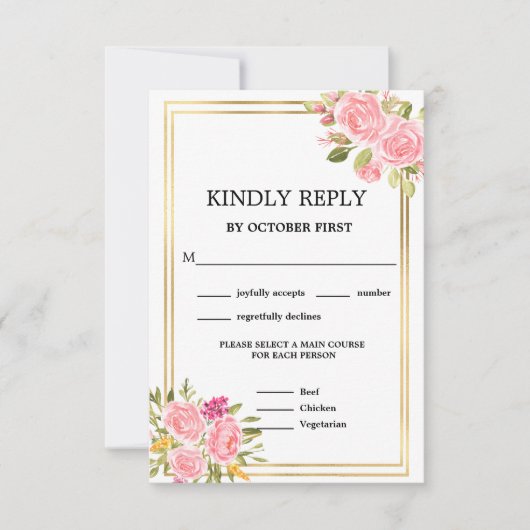 Roze koraal Floral maaltijdopties RSVP Uitnodiging (Voorkant)