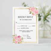 Roze koraal Floral maaltijdopties RSVP Uitnodiging (Staand voorkant)