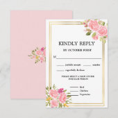 Roze koraal Floral maaltijdopties RSVP Uitnodiging (Voorkant / Achterkant)