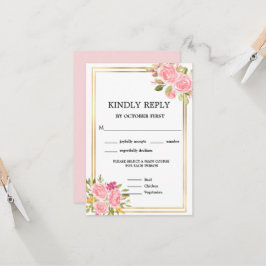 Roze koraal Floral maaltijdopties RSVP Uitnodiging