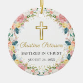 Roze koraal - Floral - meisje Baptism Gold Gross F Keramisch Ornament (Voorkant)