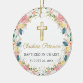 Roze koraal - Floral - meisje Baptism Gold Gross F Keramisch Ornament (Links)
