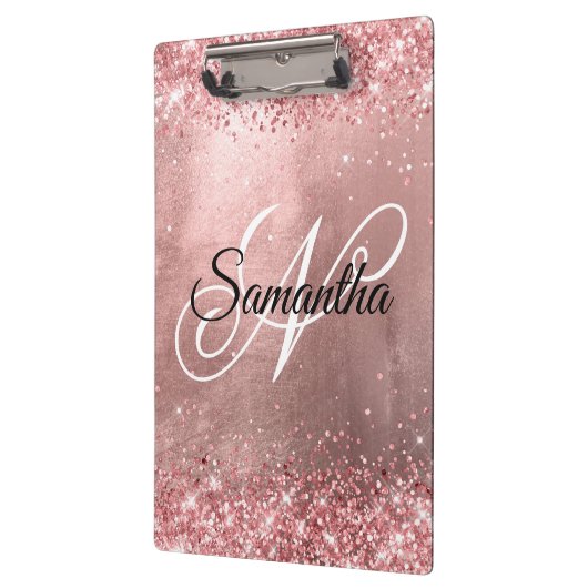 Roze koraal Glitter Fancy Monogram Roos Gold Foil Klembord (Links)