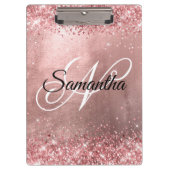 Roze koraal Glitter Fancy Monogram Roos Gold Foil Klembord (Voorkant)