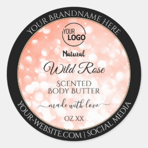Roze koraal Glitter Logo Verpakkingslabels Ronde Sticker