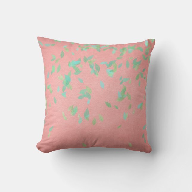 Roze koraal goudhaver Mint Green Deegels Kussen (Voorkant)