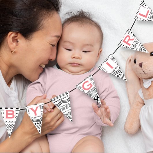 Roze koraal inheemse Abstract aztec boho baby meis Vlaggetjes