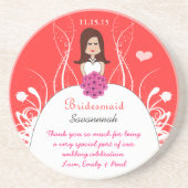 Roze Koraal Lang Bruin Haar Bruidsmeisje Gown Onde Zandsteen Onderzetter (Voorkant)