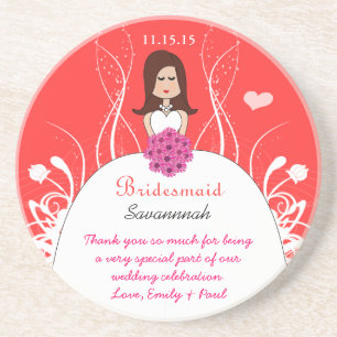 Roze Koraal Lang Bruin Haar Bruidsmeisje Gown Onde Zandsteen Onderzetter