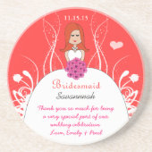 Roze koraal lang rood hoofd bridesmaïde kever Onde Zandsteen Onderzetter (Voorkant)